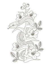 Snake tattoo design, old school and black and gray style snake tattoo, line artwork