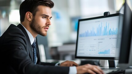 Fototapeta premium Businessman analyzing financial data on a computer screen