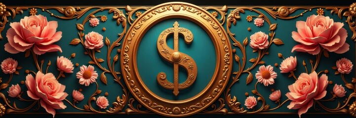Elegant design featuring a dollar symbol surrounded by roses, perfect for financial or luxury-themed projects.