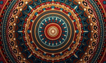 Fototapeta premium Vibrant and intricate mandala design, perfect for decorative arts, textiles, bohemian themes, and wellness branding.