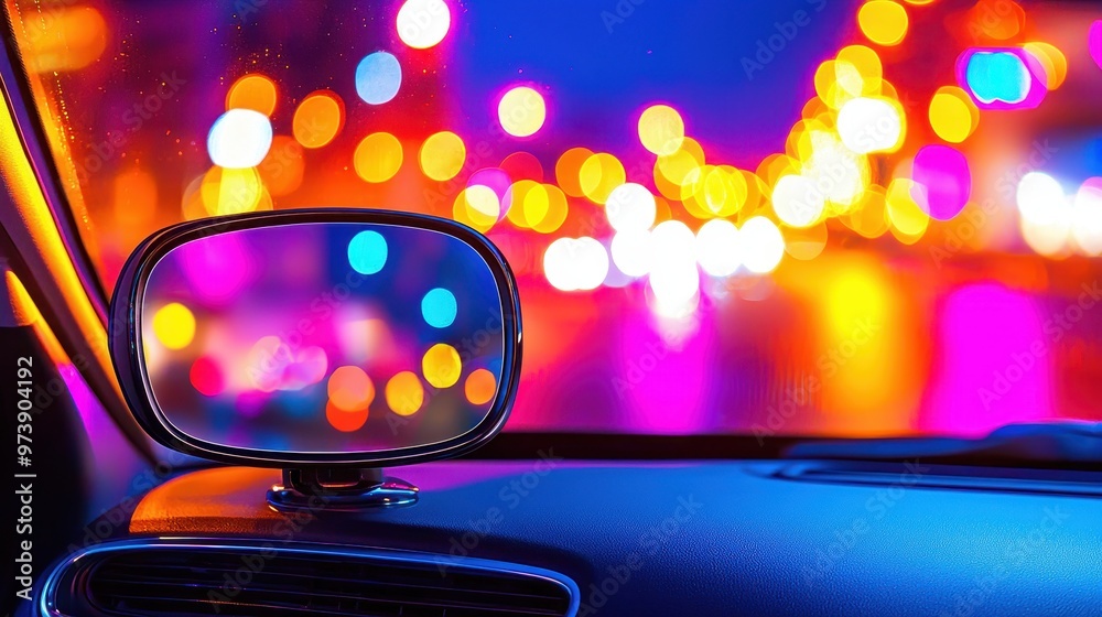 Wall mural car interior night lights abstract bokeh