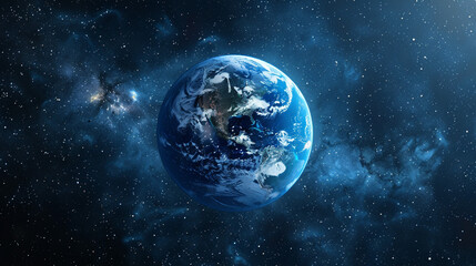 Beautiful Earth in the Vastness of Space. A stunning view of Earth surrounded by a starry cosmos, showcasing its vibrant colors against the dark universe.