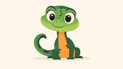 Obraz premium Vibrant cartoon lizard character brings fun to life with modern textures and playful design in a flat illustration style.