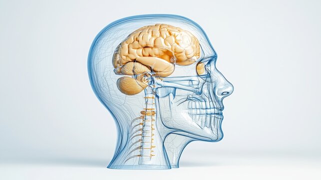 Detailed Anatomical Illustration of Human Sinus Cavities Showing Nasal, Frontal, Ethmoid, and Sphenoid Sinuses.