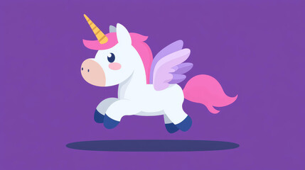 Obraz premium Adorable unicorn design featuring playful pastel hues. A charming, simple vector illustration with a friendly vibe.