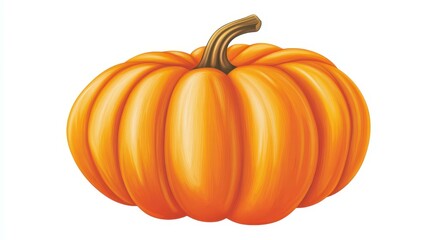 Obraz premium A vibrant orange pumpkin, featuring a curved stem, showcases its beauty on a clean white backdrop in a studio setting.