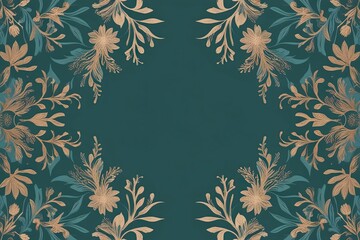Serene Teal and Gold Organic Floral Pattern Backdrop Design