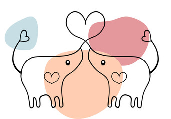 Two elephants fall in love. Color blobs style. Minimalist style illustration over white background. Valentine's Day greeting card