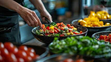 Fresh Salad with Cherry Tomatoes  Cucumber  and Yellow Peppers in a Bowl