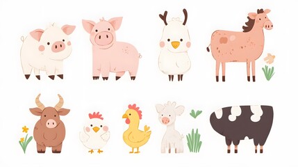 Obraz premium Adorable Farm Animals with Cartoonish Features