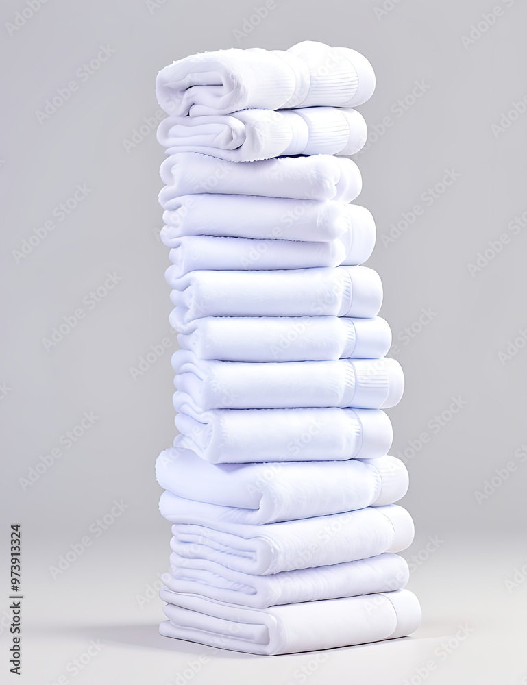 Wall mural A stack of folded white towels on a plain white isolated background