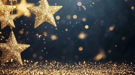 Golden Stars and Glittering Lights Festive Background