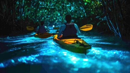 Unique river kayaking experience with bioluminescent algae