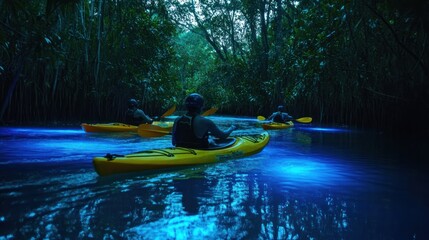 Unique river kayaking experience with bioluminescent algae