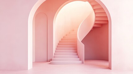 Obraz premium Elegant spiral staircase in a pastel interior.