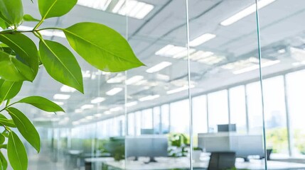 Green Plant Leaves in Front of Modern Office Window