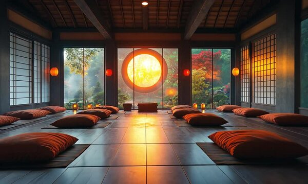 interior design of dojo in the middle, japan, looping 4k virtual overlay video animation