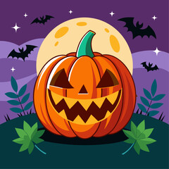 Smiling Jack-o-Lantern:  A cheerful jack-o-lantern with a wide grin, illuminated by the full moon, adds a touch of whimsy and festive spirit to your Halloween designs.  