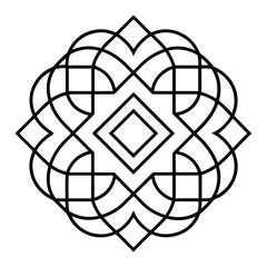 A geometric ornament design with interlocking squares and circles creates a balanced pattern.