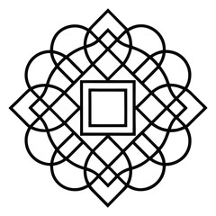 A geometric ornament design with interlocking squares and circles creates a balanced pattern.