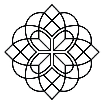 A geometric ornament design with interlocking squares and circles creates a balanced pattern.