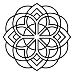 A geometric ornament design with interlocking squares and circles creates a balanced pattern.