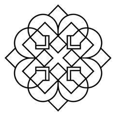 A geometric ornament design with interlocking squares and circles creates a balanced pattern.