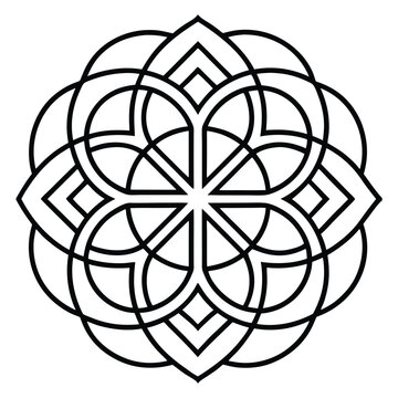 A geometric ornament design with interlocking squares and circles creates a balanced pattern.