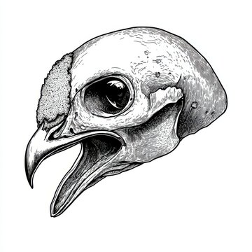 recommend clip art: Black and white Vintage engraved art of a chicken skull, isolated on white background, ink sketch illustration, simple vector art design, highly detailed line art, high contrasty