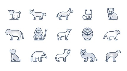 Line Drawings of Various Animals, Including a Lion, Polar Bear, and Wolf