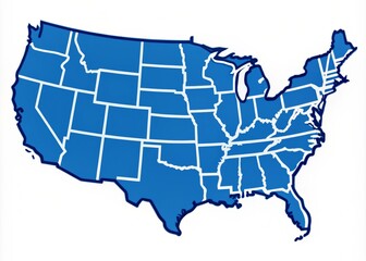 A simplified outline of the contiguous United States, featuring intricately detailed state borders, Great Lakes, and