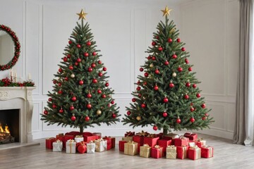 Two classic decorated indoor Christmas trees