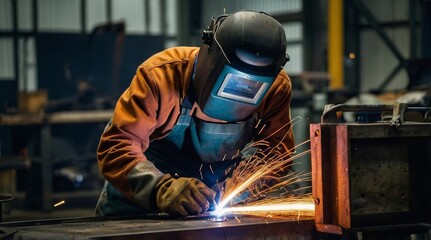 Professional industrial welder welding metal