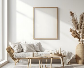Minimalist Scandinavian intrior with subtl natural lmnts.