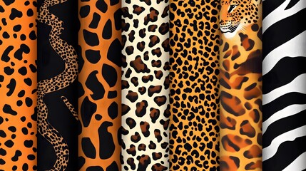 Seven Animal Print Patterns with Orange, Black, and White Colors