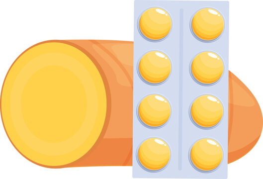 This vector illustration shows how beta carotene, found in carrots, can be taken as a supplement for its vitamin a benefits