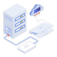 An isometric icon of cloud hosting 