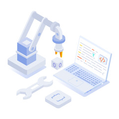 Programming robot icon in isometric style 