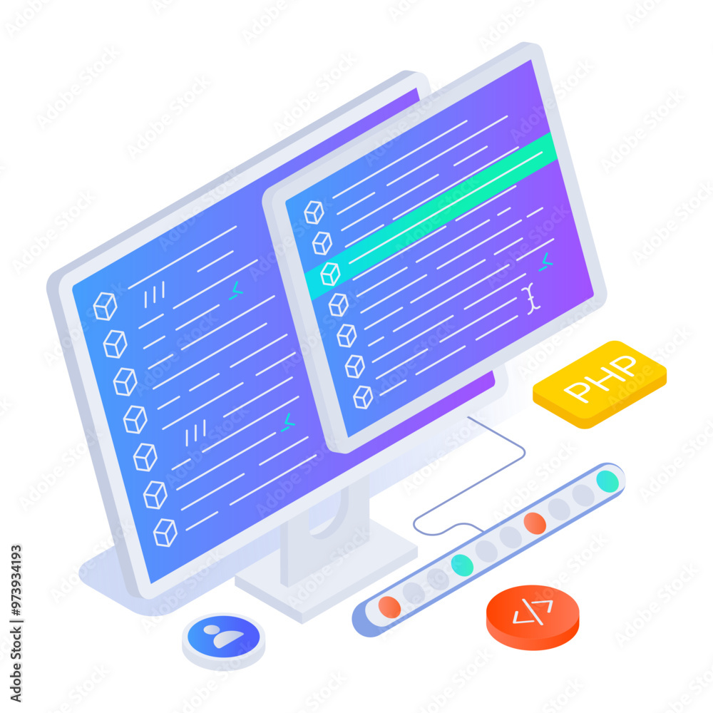 Wall mural software development icon in isometric style
