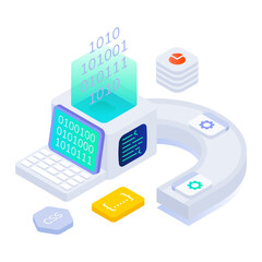 Programming technology icon in isometric style 

