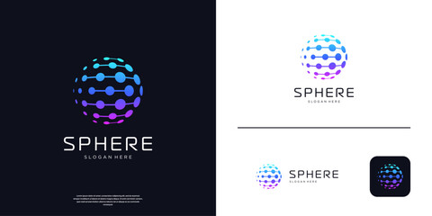 Abstract global tech logo template. Futuristic sphere dot connection logo.