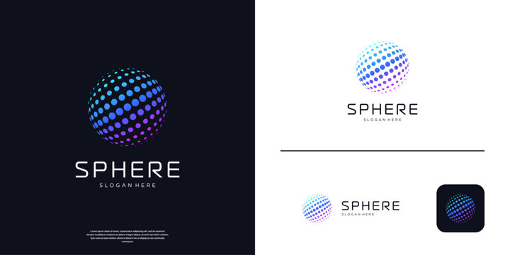 Abstract circle global globe logo with dot tech vector illustration.