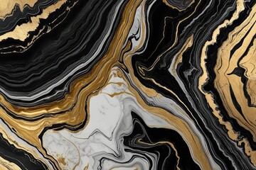 Elegant Black and Gold Abstract Marble Background Featuring Intricate Paint Patterns and Fluid Designs for Luxurious Home Decor