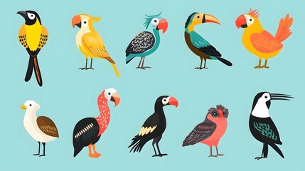 Obraz premium Colorful Cartoon Birds in Various Poses