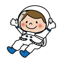 宇宙服を着てふわふわ浮いている子供