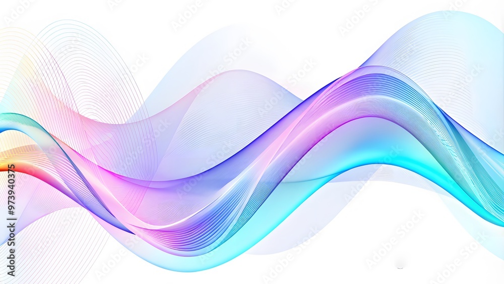 Wall mural purple and blue sound wave line curve on a white background. element for theme technology futuristic