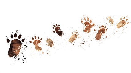 Brown Animal Paw Prints on a White Background
