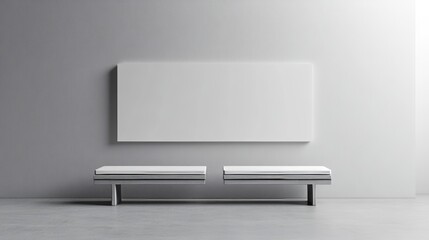 Symmetrical row of whiteboards on a seamless light gray backdrop, minimalist aesthetic, modern and simple mockup, perfect for design showcases, 3D rendering