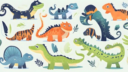Obraz premium A Colorful Collection of Cartoon Dinosaurs and Lizards