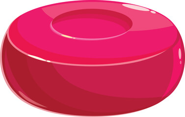 Round pink candy with a hole in the center is bursting with flavor